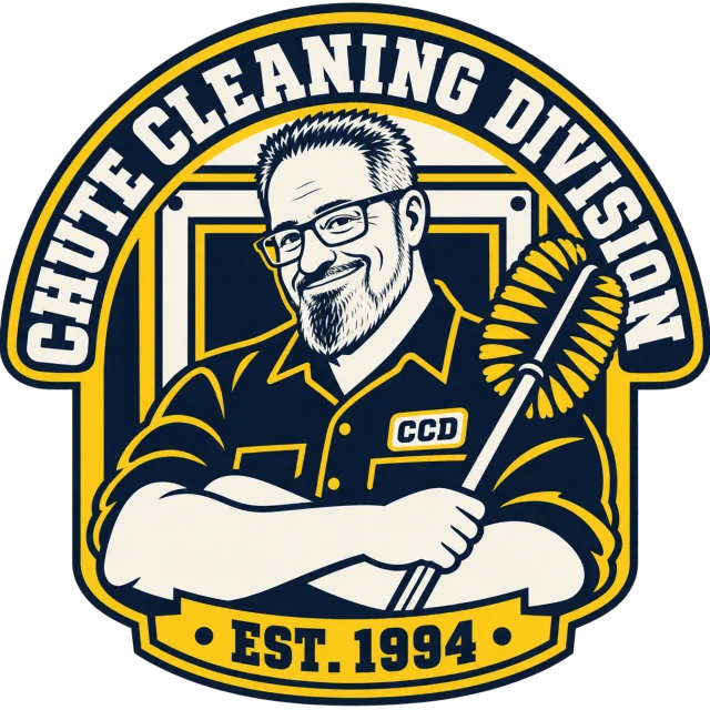 Chute Cleaning Division badge: Marshall, arms crossed, holding a chute brush. Est. 1994.